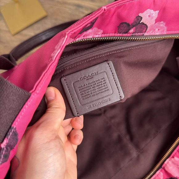 Coach Court Tote With Halftone Floral Print Pink Shoulder Tote Bag - Picture 3 of 16